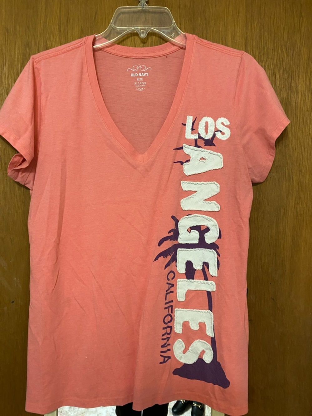 Old Navy Coral Los Angeles V-Neck Tee